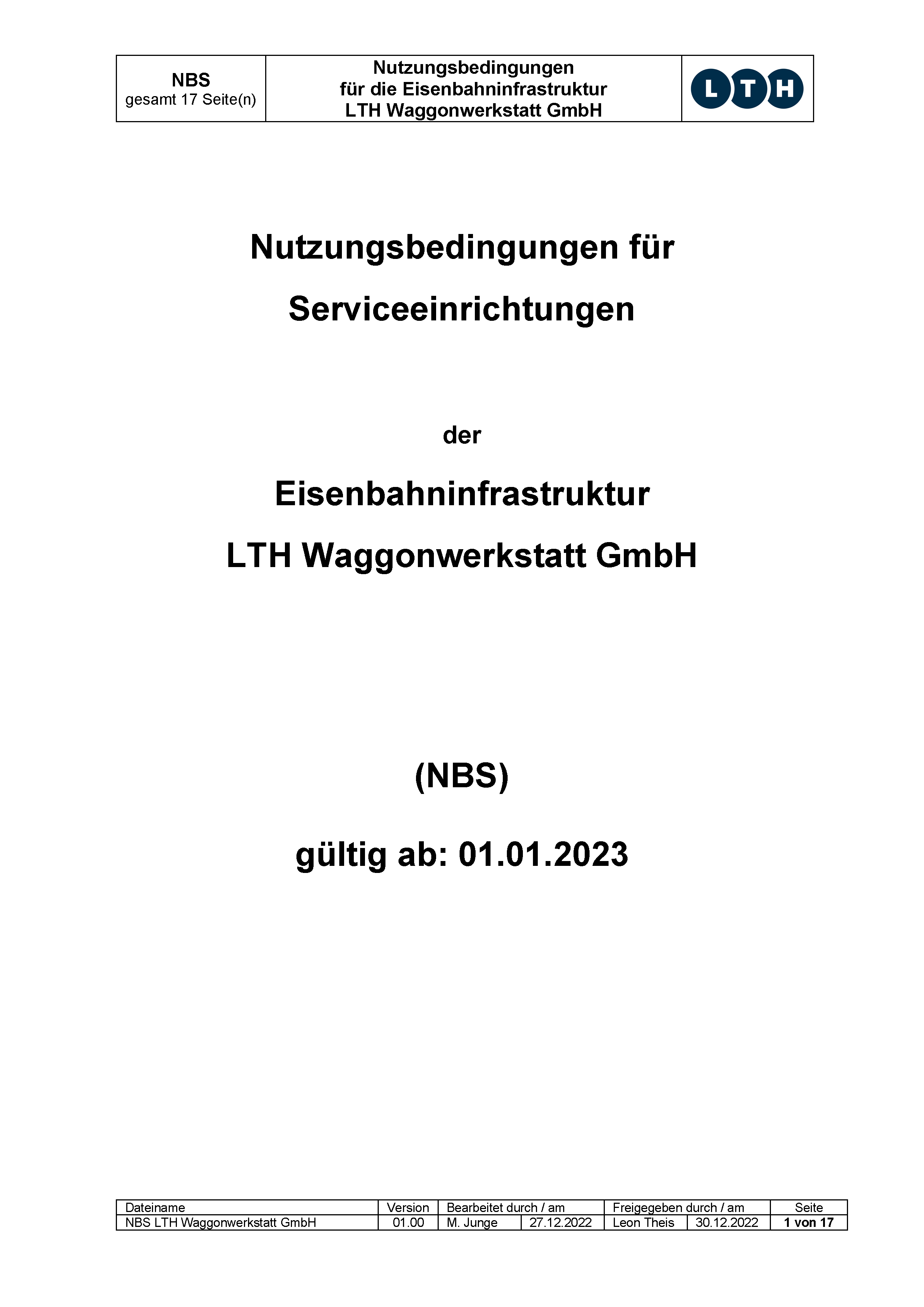 Downloads - Das Bild zeigt die aktuellen Verkaufs- und Lieferbedingungen für die LTH Waggonwerkstatt GmbH.