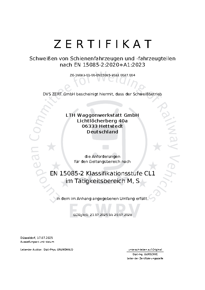 Downloads - Das Bild zeigt die Zulassung des Verbands deutscher Güterwagenhalter in Deutschland E.V. Sie berechtigt zur Instandhaltung und Bremsrevisionen für Güterwagen.